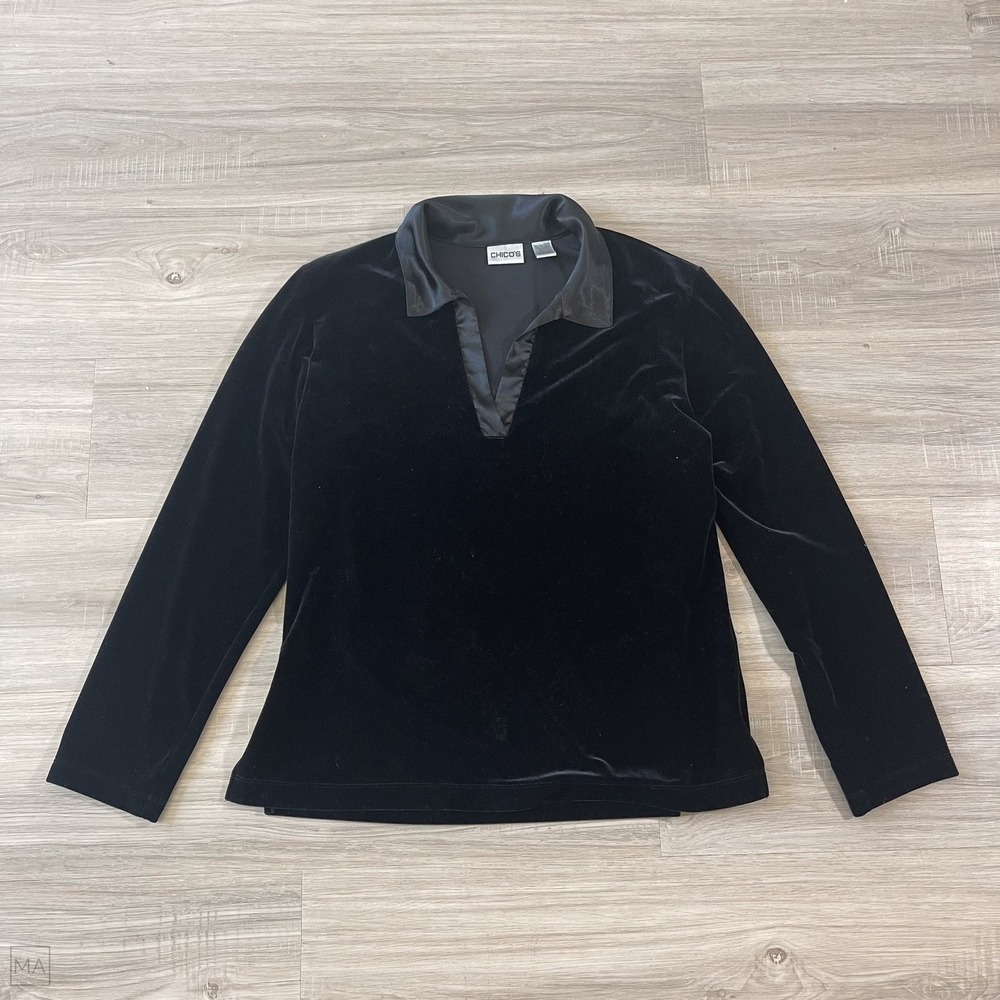 Chico's Women's Blouse Velvet Pullover Minimalist Event Goth Witchy 2 (12) Black